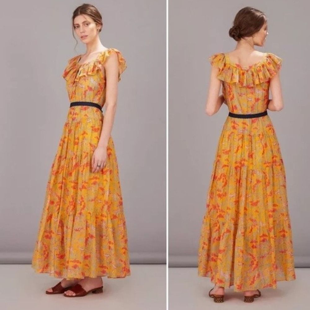 Saloni Jemma Maxi Dress in Mango, Size 6